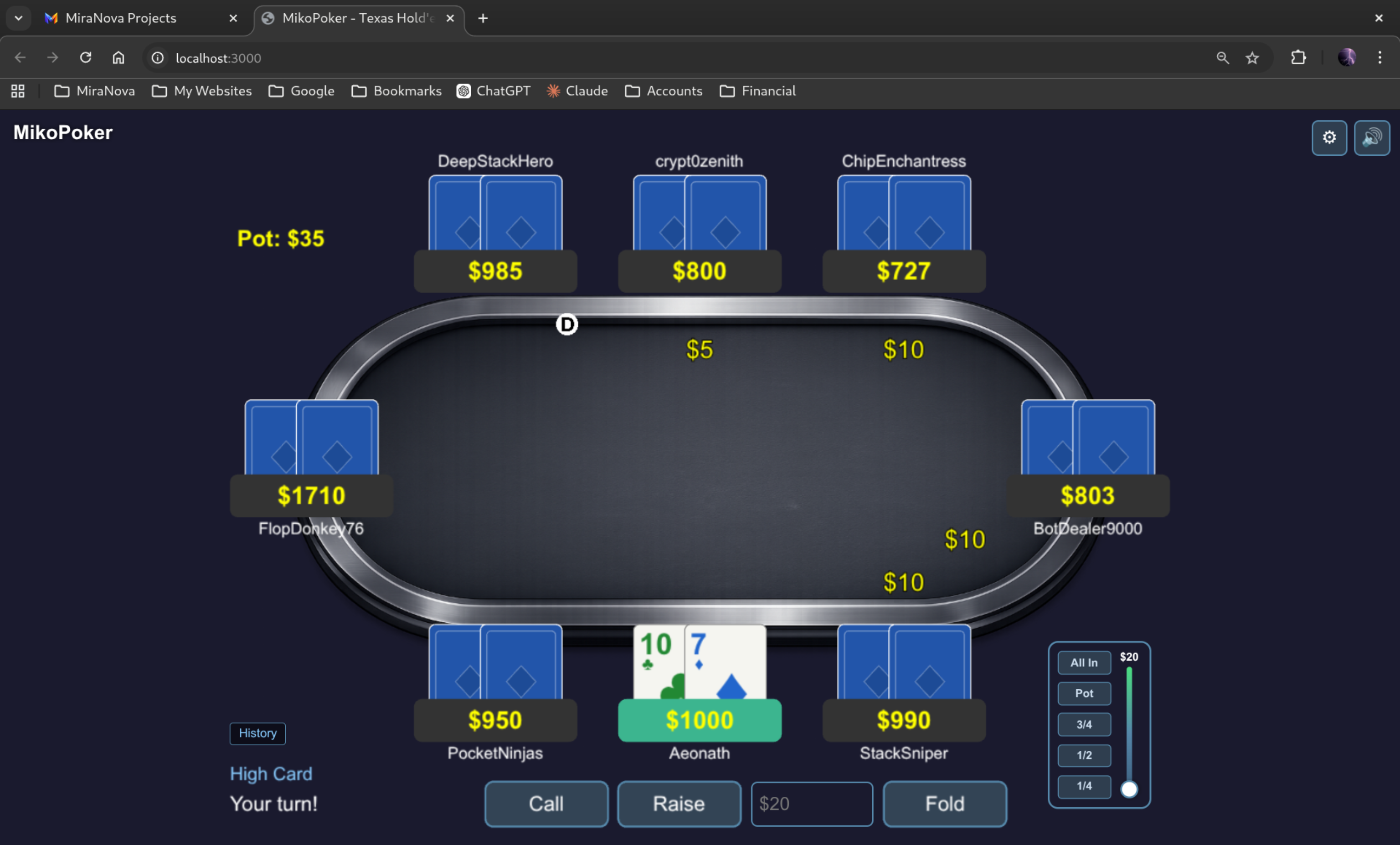 MikoPoker Bet Interface